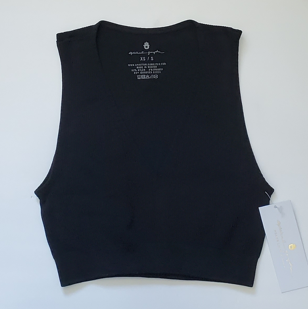 Spiritual Gangster Black Ribbed VCut Yoga Bra